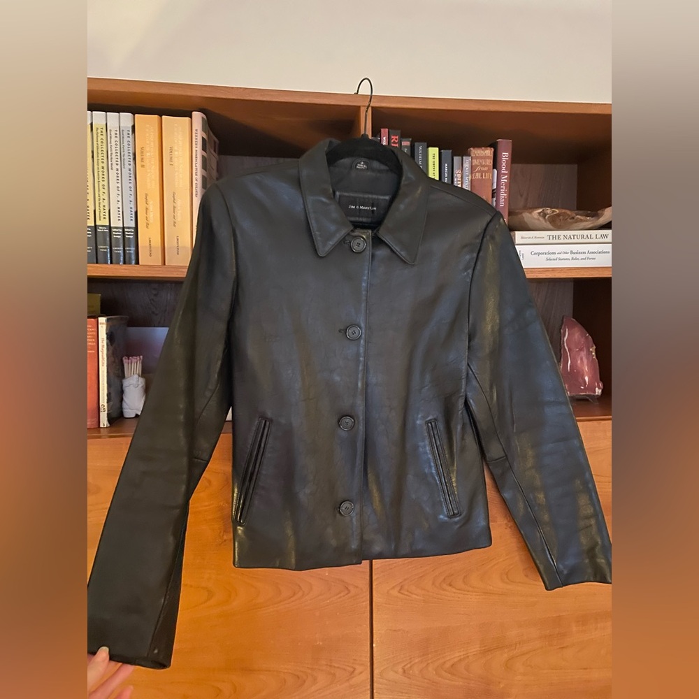 JIM & MARY LOU | Vintage Black Leather Jacket with Buttons, size S